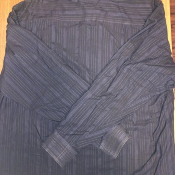 Calvin Klein Mens Large Button Up Shirt Blue Stripe Long Sleeve Dress Shirt - Picture 9 of 9
